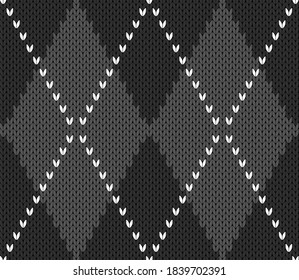 Patrón de Halloween con estilo de piel de punto. Tejido de lana. Funda escocesa en rombos grises y negros. Antecedentes tradicionales escoceses de diamantes. Textura de tela sin fisuras. Ilustración del vector