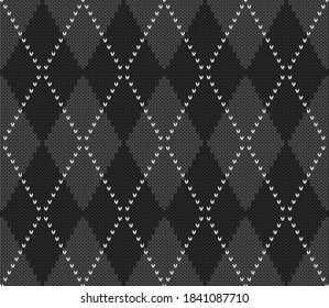 Patrón de Halloween con estilo de piel de punto. Tejido de lana. Funda escocesa en rombos grises y negros. Antecedentes tradicionales escoceses de diamantes. Textura de tela sin fisuras. Ilustración del vector