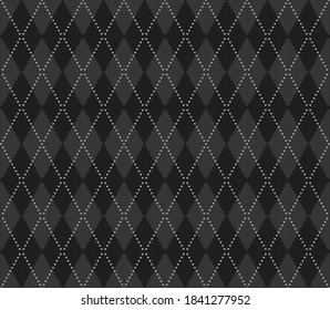 Knitted argyle Halloween pattern. Wool knitinng. Scottish plaid in gray and black rhombuses. Traditional  Scottish background of diamonds . Seamless fabric texture. Vector illustration
