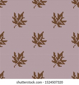 Knitted autumn vector seamless pattern for plaid design maple leaves