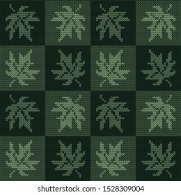 Knitted autumn vector seamless pattern for plaid design maple leaves