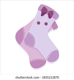 Knitted baby socks in pastel color with patterns, warm winter clothes drawn in cartoon style, knitted clothes, socks vector illustration isolated on white background