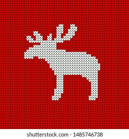 Knitted Background Abstract Christmas Card Elk Red White