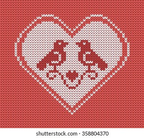 Knitted background birds in heart