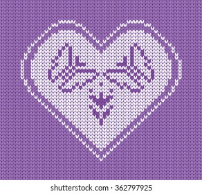 Knitted background butterflies and flower in heart