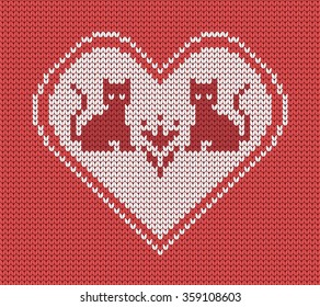 Knitted background cats in heart