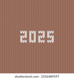 Knitted background in color of year 2025. Mocha mousse colored wool fabric texture, knitwear cloth. Material of woven wool or cotton yarn for cozy warm winter sweater or plaid, vector illustration