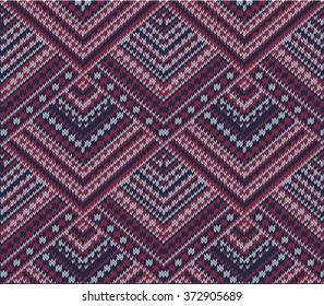 Knitted background in Fair Isle style in three colors. Seamless sweater pattern. Vector illustration.