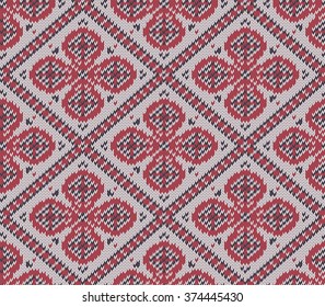 Knitted background in Fair Isle style in three colors. Seamless sweater pattern. Vector illustration.