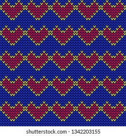 Knitted background with hearts. Seamless vector background for decoration, knitting design, needlework, fabric