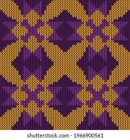 Knitted background Seamless Pattern. Vector illustration  Colors: Buttercup, Vivid Violet, Hot Purple