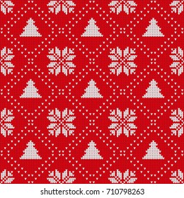  Knitted background - Winter Holiday, Christmas, New year 2018. Seamless Knitting Pattern. Norwegian sweater ornaments.