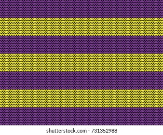 Knitted background with yellow and violet stripes.