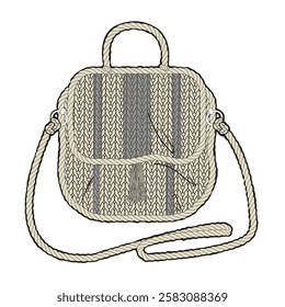 Knitted bag technical flat drawing vector mockup illustration.