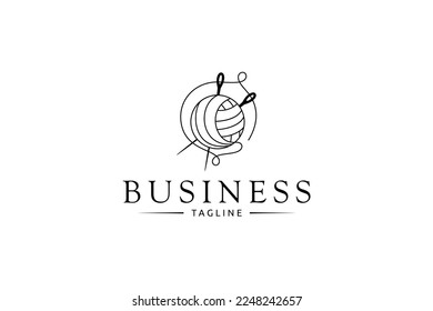 Knitted ball logo on white background in linear design style