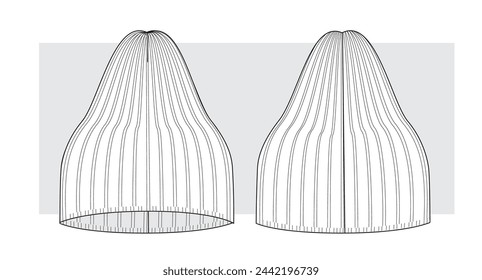 Knitted beanie hat with rib technical sketch. Vector illustration.