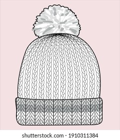 knitted beanie. knitted beanie. kids winter accessories. Children fashion flat sketch