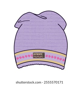 Knitted beanie vector template technical illustration.