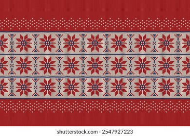 knitted beautiful Christmas pattern, Festive Sweater Design. Seamless Knitted Pattern, Christmas knitted pattern. Fabric Seamless pattern.Vector illustration. Knitted ethnic oriental embroidery.