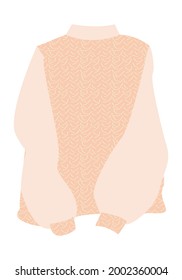 Knitted beige sweater with puff sleeves isolated on white. Cozy fall warm clothes. Trendy knitwear item. Vector illustration