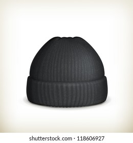Knitted black cap, vector