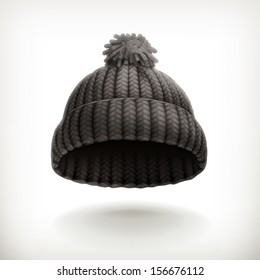 Knitted black cap, vector illustration