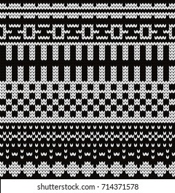 Knitted black and white abstract seamless pattern