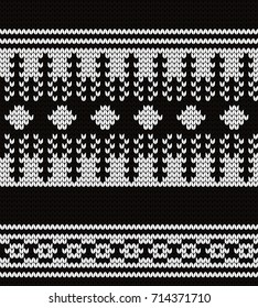 Knitted black and white abstract seamless pattern