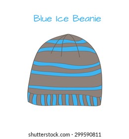 Knitted blue beanie, vector illustration