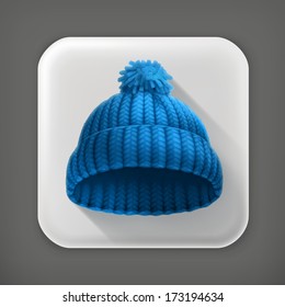 Knitted blue cap, long shadow vector icon