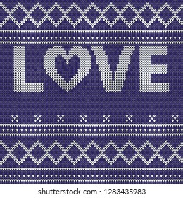 Knitted Blue. Love. Sweater vector illustration Knitwear design