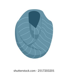 Knitted blue scarf for woman with white stripes, fashion accessory vector illustration