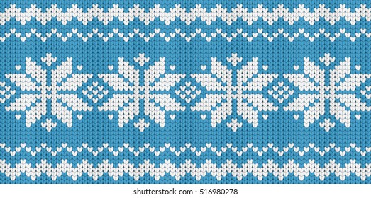 Knitted blue seamless Christmas pattern with snowflakes