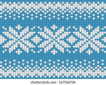 Knitted blue seamless scandinavian Christmas pattern with snowflakes