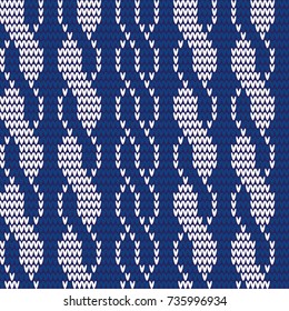 Knitted blue white abstract illustration. The braids. For decoration, design, knitting