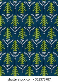 Knitted bright seamless winter holiday pattern with stylized nordic sweater ornament. Clothing design. Vector illustration.