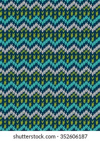 Knitted bright seamless winter holiday pattern with stylized nordic sweater ornament. Clothing design. Vector illustration.