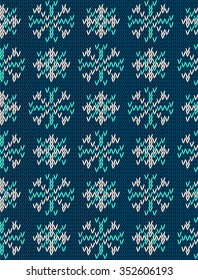 Knitted bright seamless winter holiday pattern with stylized nordic sweater ornament. Clothing design. Vector illustration.