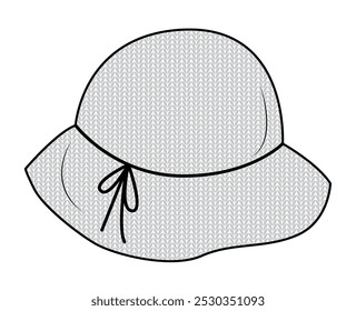 Knitted Bucket Hat with cord. Summer Head Fashion accessory cap with floppy brim clothing technical illustration. Vector headgear for Men, women, unisex style, flat template CAD mockup sketch outline