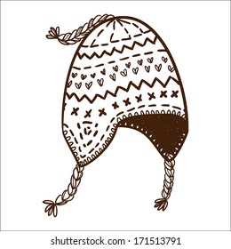 Knitted cap isolated on white. Sketch vector illustration