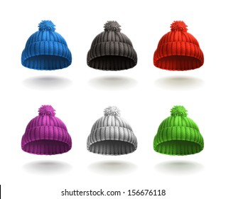 Knitted cap, vector icon set