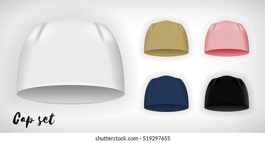 Knitted cap, vector mockup set