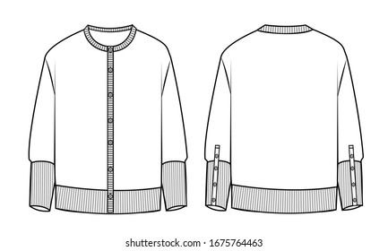 knitted cardigan fashion flat sketch template