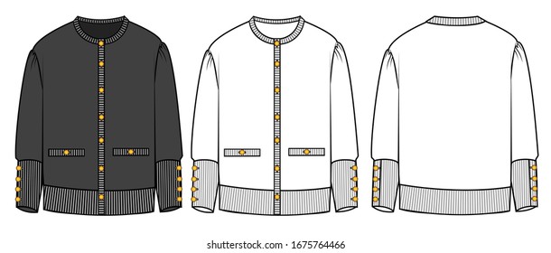 knitted cardigan fashion flat sketch template