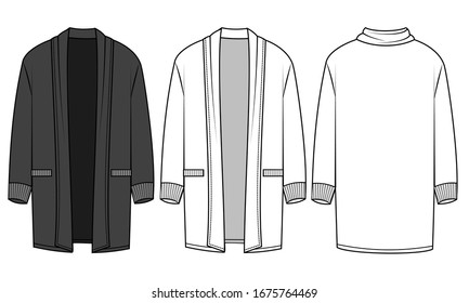 knitted cardigan fashion flat sketch template