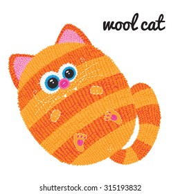 Knitted cat. Vector character on a white background