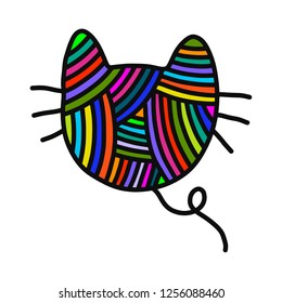 Knitted cat yarn wool hand drawn illustration for prints posters t shirts background knitting courses and master classes