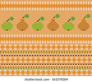Knitted child seamless pattern apples, pears and fire isle elements