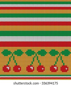 knitted child seamless pattern cherries