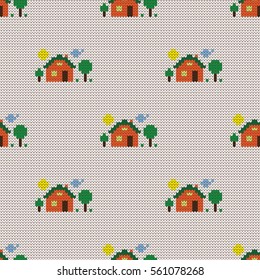 Knitted child seamless pattern houses